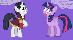 Size: 2000x1100 | Tagged: safe, artist:cloudyglow, character:chancellor neighsay, character:twilight sparkle, character:twilight sparkle (alicorn), species:alicorn, species:pony, chancellor whinnysnort, happy, i didn't listen, image macro, laughing, rule 63, smiling, vector