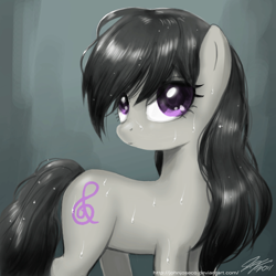 Size: 900x900 | Tagged: safe, artist:johnjoseco, character:octavia melody, species:earth pony, species:pony, g4, adobe imageready, cute, female, looking at you, looking back, mare, solo, tavibetes, wet mane