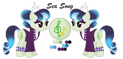 Size: 903x436 | Tagged: safe, artist:mlpcrystalharmony, artist:selenaede, base used, oc, oc only, oc:sea song (ice1517), parent:coloratura, parent:sapphire shores, parents:colorashores, species:earth pony, species:pony, icey-verse, anklet, clothing, female, jacket, jewelry, leather jacket, magical lesbian spawn, mare, next generation, offspring, reference sheet, simple background, solo, spiked wristband, tiara, transparent background, wristband