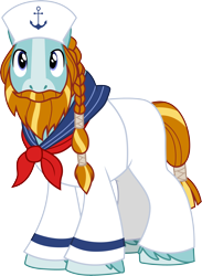 Size: 3000x4099 | Tagged: safe, artist:cloudyglow, character:rockhoof, species:earth pony, species:pony, episode:a rockhoof and a hard place, g4, my little pony: friendship is magic, beard, braid, clothing, facial hair, male, moustache, sailor hat, sailor uniform, simple background, solo, stallion, transparent background, uniform, vector