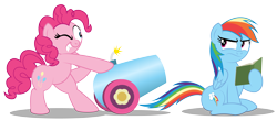 Size: 6422x2835 | Tagged: safe, artist:aleximusprime, character:pinkie pie, character:rainbow dash, species:earth pony, species:pegasus, species:pony, annoyed, book, childish gambino, crossover, donald glover, fridge horror, lol, meme, meme parody, one eye open, parody, party cannon, random, reading, reading rainboom, silly, simple background, smiling, smirk, this is america, this is equestria, this will end in pain, this will not end well, transparent background, unamused