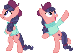 Size: 4099x3000 | Tagged: safe, artist:cloudyglow, character:raspberry beret, species:earth pony, species:pony, episode:horse play, g4, my little pony: friendship is magic, bipedal, clothing, female, hat, mare, open mouth, simple background, solo, sweater, transparent background, vector