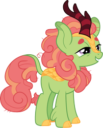 Size: 968x1200 | Tagged: safe, artist:cloudyglow, character:tree hugger, species:kirin, species:pony, episode:sounds of silence, g4, my little pony: friendship is magic, beanbrows, cloven hooves, colored hooves, cute, eyebrows, female, huggerbetes, kirin-ified, simple background, solo, species swap, transparent background