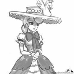 Size: 850x850 | Tagged: safe, artist:johnjoseco, character:twinkleshine, species:human, clothing, dress, female, grayscale, hat, humanized, monochrome, solo, sun hat, swan