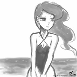 Size: 850x850 | Tagged: safe, artist:johnjoseco, character:princess luna, species:human, clothing, female, grayscale, humanized, monochrome, one-piece swimsuit, solo, swimsuit