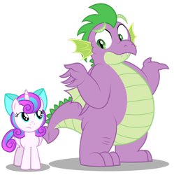 Size: 1024x1030 | Tagged: safe, artist:aleximusprime, character:princess flurry heart, character:spike, species:dragon, adult, adult spike, bewildered, clueless, confused, fat spike, filly flurry heart, i dunno lol, older, older flurry heart, older spike, shrug, shrugging, simple background, transparent background, vector, winged spike