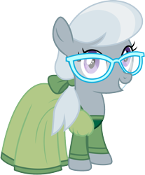 Size: 826x1000 | Tagged: safe, artist:cloudyglow, character:silver spoon, species:earth pony, species:pony, belle, bow, clothing, dress, female, glasses, looking at you, simple background, smiling, solo, transparent background
