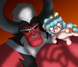 Size: 5100x4424 | Tagged: safe, artist:aleximusprime, character:cozy glow, character:lord tirek, species:centaur, species:pegasus, species:pony, episode:school raze, g4, my little pony: friendship is magic, absurd resolution, cats don't dance, cracking knuckles, crossover, darla dimple, duo, enforcer, evil, female, filly, foal, male, max the butler, nose piercing, nose ring, parody, piercing, red background, simple background, this will end in death, this will end in tears and/or death
