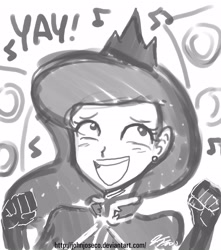 Size: 3000x3400 | Tagged: safe, artist:johnjoseco, character:princess luna, species:human, awesome face, blushing, clothing, female, grayscale, happy, high res, humanized, military uniform, monochrome, party, photoshop, solo, uniform, warrior luna, yay