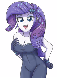 Size: 2113x2869 | Tagged: safe, artist:sumin6301, character:rarity, episode:the other side, g4, my little pony: equestria girls, my little pony:equestria girls, adorasexy, bare shoulders, beautiful, bodysuit, breasts, busty rarity, cleavage, clothing, cute, fabulous, female, gloves, looking at you, open mouth, pretty, raribetes, sexy, simple background, sleeveless, smiling, solo, strapless, white background