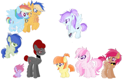 Size: 1024x656 | Tagged: safe, artist:kurosawakuro, artist:selenaede, base used, character:flash sentry, character:rainbow dash, oc, oc:bolt, oc:karen, oc:rosemary, oc:sky cloud, oc:sky ride, oc:watermelon, oc:wonder, parent:flash sentry, parent:rainbow dash, parents:flashdash, species:earth pony, species:pegasus, species:pony, adopted offspring, alternate hairstyle, alternate universe, armband, chest fluff, choker, colt, ear piercing, earbuds, earring, family, father and child, father and daughter, father and mother, father and son, female, filly, flashdash, flying, jewelry, lip piercing, male, mare, mother and child, mother and daughter, mother and father, mother and son, nose piercing, nose ring, offspring, pet tag, piercing, raised hoof, scar, shipping, simple background, stallion, straight, stubble, tattoo, transparent background, unshorn fetlocks, wall of tags, wristband