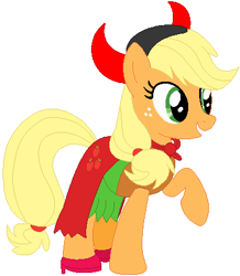 Size: 371x426 | Tagged: safe, artist:selenaede, artist:user15432, base used, character:applejack, species:earth pony, species:pony, cape, clothing, costume, demon, devil costume, devil horns, halloween, halloween costume, hasbro, hasbro studios, high heels, holiday, horns, shoes
