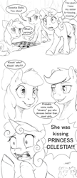 Size: 1280x2967 | Tagged: safe, artist:silfoe, character:apple bloom, character:scootaloo, character:sweetie belle, species:earth pony, species:pegasus, species:pony, species:unicorn, royal sketchbook, bow, checkers, comic, cutie mark, cutie mark crusaders, dialogue, female, filly, grayscale, hair bow, implied lesbian, implied princess celestia, implied rarilestia, implied rarity, implied shipping, monochrome, shocked, simple background, sketch, speech bubble, the cmc's cutie marks, trio, wat, white background, wide eyes