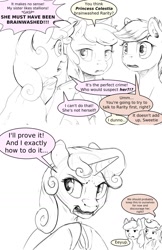 Size: 1280x1980 | Tagged: safe, artist:silfoe, character:apple bloom, character:scootaloo, character:sweetie belle, species:earth pony, species:pegasus, species:pony, species:unicorn, royal sketchbook, comic, cutie mark crusaders, dialogue, eeyup, female, grammar error, monochrome, paranoia, simple background, speech bubble, this will end in tears and/or death and/or covered in tree sap, this will not end well, white background