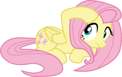 Size: 4710x3000 | Tagged: safe, artist:cloudyglow, character:fluttershy, species:pegasus, species:pony, episode:for whom the sweetie belle toils, cute, female, folded wings, looking sideways, mare, prone, shyabetes, simple background, solo, transparent background, vector, wings