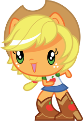 Size: 3000x4366 | Tagged: safe, artist:cloudyglow, part of a set, character:applejack, g4, my little pony: equestria girls, my little pony:equestria girls, chibi, clothing, cowboy hat, cute, cutie mark crew, female, hat, jackabetes, ponied up, simple background, smiling, solo, stetson, toy, transparent background