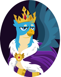Size: 1197x1500 | Tagged: safe, artist:cloudyglow, part of a set, character:gallus, species:griffon, cape, clothing, crown, crown of grover, gem, good end, jewelry, king, king gallus, king grover, lineless, majestic, male, regalia, simple background, spread wings, transparent background, wings