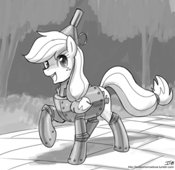 Size: 1000x972 | Tagged: safe, artist:johnjoseco, character:applejack, clothing, costume, female, grayscale, monochrome, sketch, the wizard of oz, tinman