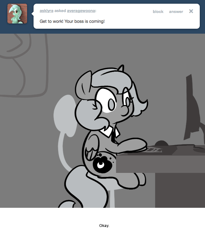 Size: 666x800 | Tagged: safe, artist:egophiliac, character:princess luna, species:pony, moonstuck, animated, ask, average woona, chin scratch, comic, computer, female, filly, grayscale, monochrome, solo, tumblr, typing, woona, younger