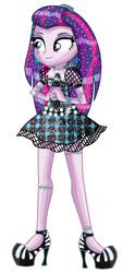 Size: 488x1084 | Tagged: safe, artist:lalobatchika, artist:selenaede, base used, character:twilight sparkle, character:twilight sparkle (alicorn), species:alicorn, species:pony, my little pony:equestria girls, alternate hairstyle, barely eqg related, bolts, clothing, crossover, dress, ear piercing, earring, frankenstein, frankie stein, hairstyle, high heels, jewelry, mattel, monster high, necktie, piercing, shoes, stitches