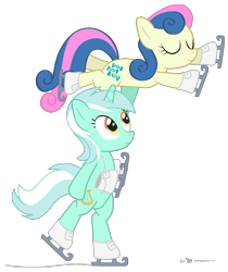 Size: 1200x1430 | Tagged: safe, artist:dm29, character:bon bon, character:lyra heartstrings, character:sweetie drops, duo, ice skating, simple background, skates, skating, transparent background, vector