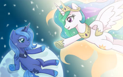 Size: 4724x2952 | Tagged: safe, artist:sumin6301, character:princess celestia, character:princess luna, species:alicorn, species:pony, cloud, fine art parody, high res, night, parody, reaching out, royal sisters, stars, the creation of adam