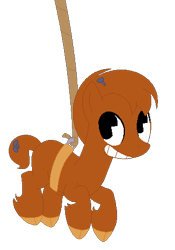 Size: 338x484 | Tagged: safe, artist:eggi-myst3ry, artist:selenaede, base used, oc, oc only, species:earth pony, species:pony, barrel, crossover, cuphead, grin, pacman eyes, ponified, simple background, smiling, studio mdhr, suspended, transparent background