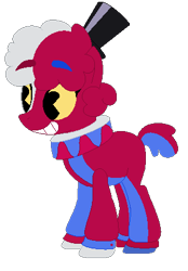 Size: 303x436 | Tagged: safe, artist:eggi-myst3ry, artist:selenaede, base used, species:earth pony, species:pony, beppi the clown, black hat, clothing, clown, clown pony, clown shoes, crossover, cuphead, gloves, hat, pacman eyes, ponified, shoes, simple background, studio mdhr, top hat, transparent background