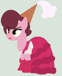 Size: 404x495 | Tagged: safe, artist:eggi-myst3ry, artist:selenaede, base used, species:earth pony, species:pony, baroness von bon bon, clothing, crossover, cuphead, dress, gloves, gown, hat, pacman eyes, ponified, sleeveless, sleeveless dress, studio mdhr