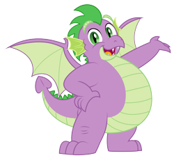Size: 3950x3583 | Tagged: safe, artist:aleximusprime, character:spike, species:dragon, adult, adult spike, belly, bhm, big belly, bio in description, chubby, cute, fat, fat spike, flurry heart's story, future spike, hand on hip, male, obese, older, older spike, solo, winged spike, wings