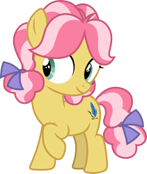 Size: 3000x3552 | Tagged: safe, artist:cloudyglow, character:kettle corn, species:earth pony, species:pony, episode:marks and recreation, g4, my little pony: friendship is magic, .ai available, bow, cute, female, filly, foal, hair bow, high res, kettlebetes, one hoof raised, simple background, smiling, solo, standing, tail bow, transparent background, vector