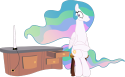 Size: 2923x1798 | Tagged: safe, artist:cloudyglow, artist:sunshi, edit, editor:slayerbvc, character:princess celestia, species:alicorn, species:pony, accessory-less edit, barehoof, charger, charging, crossed legs, detachable horn, edited edit, female, horn, looking away, mare, missing accessory, modular, sitlestia, sitting, solo, stool, vector, vector edit, worried