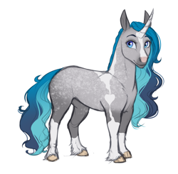 Size: 2166x2127 | Tagged: safe, artist:askbubblelee, oc, oc only, oc:bubble lee, species:pony, species:unicorn, blaze (coat marking), coat markings, colored sketch, curved horn, female, horn, horse, mare, simple background, smiling, socks (coat marking), solo, white background