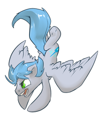Size: 1536x1873 | Tagged: safe, artist:atryl, oc, oc only, oc:sky shatter, species:pegasus, species:pony, blue mane, bronycon 2013, cutie mark, diving, flying, gray coat, green eyes, male, open mouth, simple background, solo, spread wings, stallion, tail, teeth, transparent background, wings