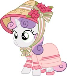 Size: 1064x1200 | Tagged: safe, artist:cloudyglow, character:sweetie belle, species:pony, american girls, clothing, cute, diasweetes, dress, female, filly, hat, mare, solo