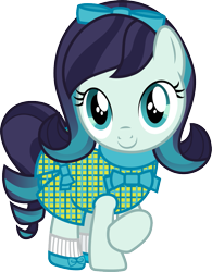 Size: 935x1200 | Tagged: safe, artist:cloudyglow, character:coloratura, species:earth pony, species:pony, american girls, bow, clothing, cute, dress, female, filly, filly coloratura, hair bow, rarabetes, smiling, solo, unmoving plaid