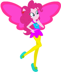Size: 521x611 | Tagged: safe, artist:selenaede, artist:user15432, base used, character:pinkie pie, my little pony:equestria girls, artificial wings, augmented, barely eqg related, clothing, crossover, ear piercing, earring, element of laughter, fairy, fairy tale, fairy wings, fairyized, flower, good fairy, jewelry, magic, magic wand, magic wings, necklace, piercing, pink wings, ponied up, shoes, sleeping beauty, wand, winged humanization, wings