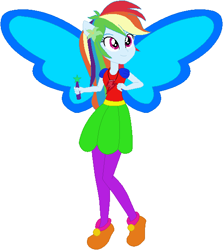 Size: 523x587 | Tagged: safe, artist:selenaede, artist:user15432, base used, character:rainbow dash, my little pony:equestria girls, artificial wings, augmented, barely eqg related, blue wings, clothing, crossover, element of loyalty, fairy, fairy tale, fairy wings, fairyized, flower, flower in hair, good fairy, jewelry, magic, magic wand, magic wings, necklace, ponied up, sleeping beauty, wand, winged humanization, wings