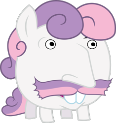Size: 3000x3189 | Tagged: safe, artist:johnjoseco, artist:negatif22, character:sweetie belle, species:pony, crab pony, cursed image, face, facial hair, fusion, head, meme, moustache, nigel thornberry, not salmon, simple background, smashing (meme), smiling, transparent background, vector, wat, what has science done, why