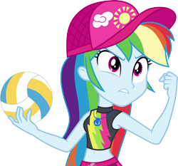 Size: 3218x3000 | Tagged: safe, artist:cloudyglow, character:rainbow dash, equestria girls:forgotten friendship, g4, my little pony: equestria girls, my little pony:equestria girls, .ai available, belly button, clothing, female, geode of super speed, hat, high res, magical geodes, midriff, simple background, sleeveless, solo, sports, swimsuit, transparent background, vector, volleyball