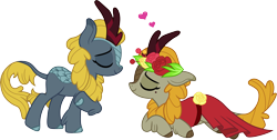Size: 5943x3000 | Tagged: safe, artist:cloudyglow, character:fall flower, character:winter flame, species:kirin, episode:sounds of silence, g4, my little pony: friendship is magic, clothing, cloven hooves, colored hooves, eyes closed, female, heart, simple background, smiling, transparent background, vector