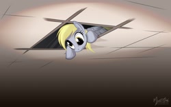 Size: 1680x1050 | Tagged: safe, artist:mysticalpha, character:derpy hooves, species:pegasus, species:pony, ceiling pony, female, mare, solo, wallpaper