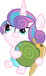 Size: 3000x4936 | Tagged: safe, artist:cloudyglow, character:princess flurry heart, species:alicorn, species:pony, episode:a flurry of emotions, g4, my little pony: friendship is magic, .ai available, cute, female, flurrybetes, frown, glare, hug, looking up, simple background, sitting, solo, transparent background, unamused, vector, whammy