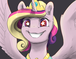 Size: 1650x1275 | Tagged: safe, artist:silfoe, character:princess cadance, species:alicorn, species:pony, alternate hairstyle, alternate universe, cute, cutedance, face, face of mercy, female, grin, horn, jewelry, mare, meme, oh god, regalia, shipper on deck, silfoe is trying to murder us, smiling, solo, spread wings, starry eyes, tiara, triggered, wingding eyes, wings