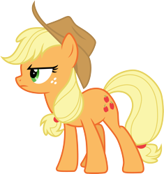 Size: 2825x3000 | Tagged: safe, artist:cloudyglow, artist:yanoda, character:applejack, species:pony, episode:castle mane-ia, g4, my little pony: friendship is magic, .ai available, clothing, cowboy hat, female, freckles, frown, hat, high res, simple background, solo, stetson, transparent background, vector
