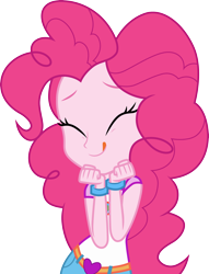 Size: 3000x3935 | Tagged: safe, artist:cloudyglow, character:pinkie pie, equestria girls:legend of everfree, g4, my little pony: equestria girls, my little pony:equestria girls, .ai available, camp everfree outfits, clothing, cute, diapinkes, eyes closed, female, shirt, shorts, simple background, solo, tongue out, transparent background, vector, wristband