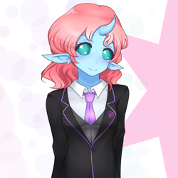 Size: 5000x5000 | Tagged: safe, alternate version, artist:jonfawkes, character:ocellus, species:anthro, species:human, g4, absurd resolution, blushing, clothing, commission, cute, diaocelles, female, humanized, humanoid, necktie, smiling, solo, suit