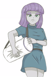 Size: 1837x2761 | Tagged: safe, artist:sumin6301, character:maud pie, my little pony:equestria girls, clothing, dress, duffle bag, female, looking at you, miniskirt, simple background, skirt, solo, white background