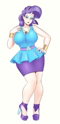 Size: 620x1282 | Tagged: safe, artist:sundown, character:rarity, species:human, big breasts, bracelet, breasts, busty rarity, clothing, equestria girls outfit, female, hand on hip, high heels, hips, horn, huge breasts, humanized, jewelry, juliette d'rarie, legs, shoes, solo