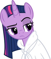 Size: 3000x3489 | Tagged: safe, artist:cloudyglow, character:twilight sparkle, character:twilight sparkle (alicorn), species:alicorn, species:pony, episode:rarity's biggest fan, .ai available, alternate hairstyle, bathrobe, clothing, female, mare, raised eyebrow, robe, simple background, solo, transparent background, twilight is not amused, vector